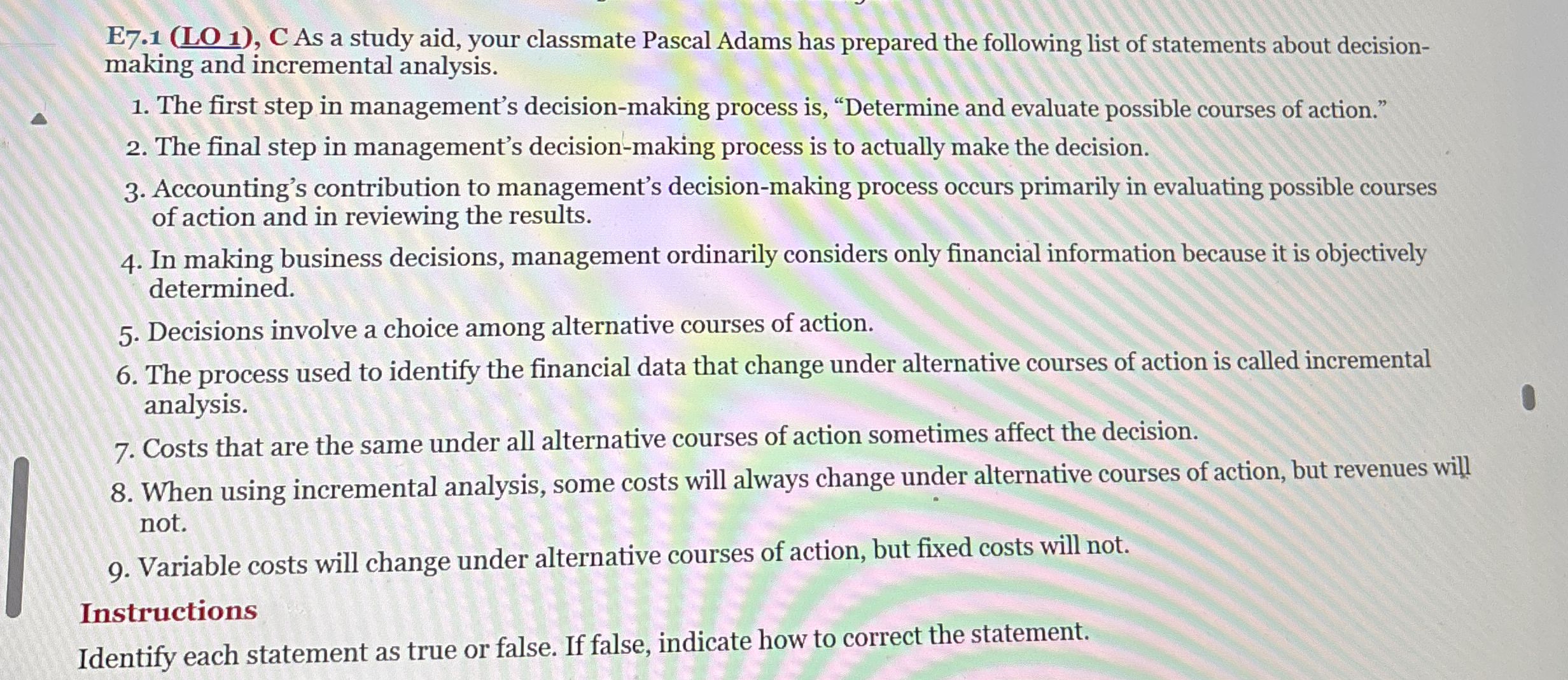 E 7 . 1 ( LO 1 ) , C As a study aid, your