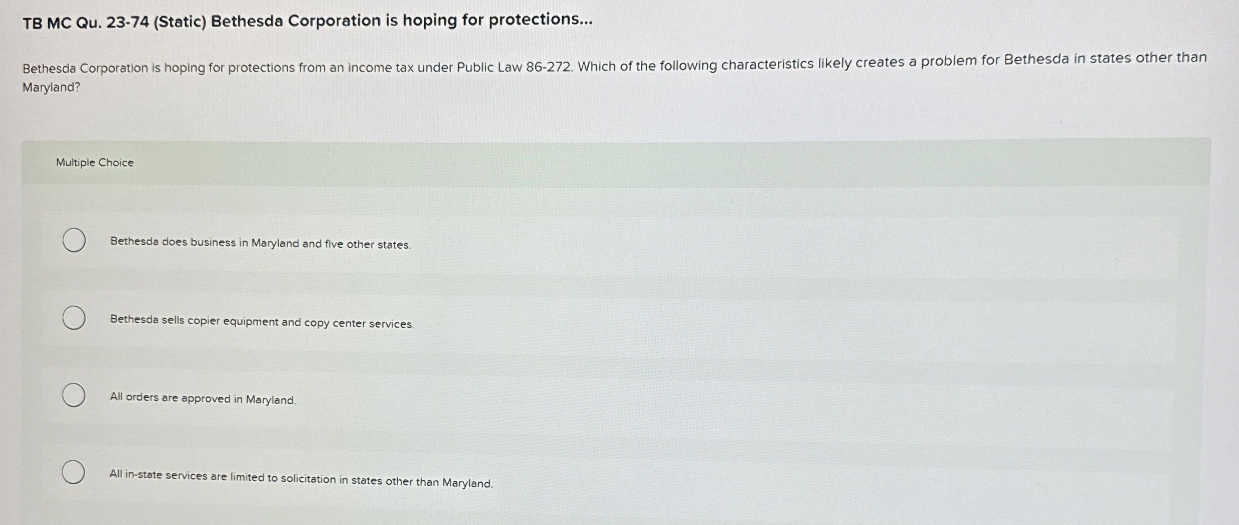 TB MC Qu . 2 3 - 7 4 ( Static ) Bethesda