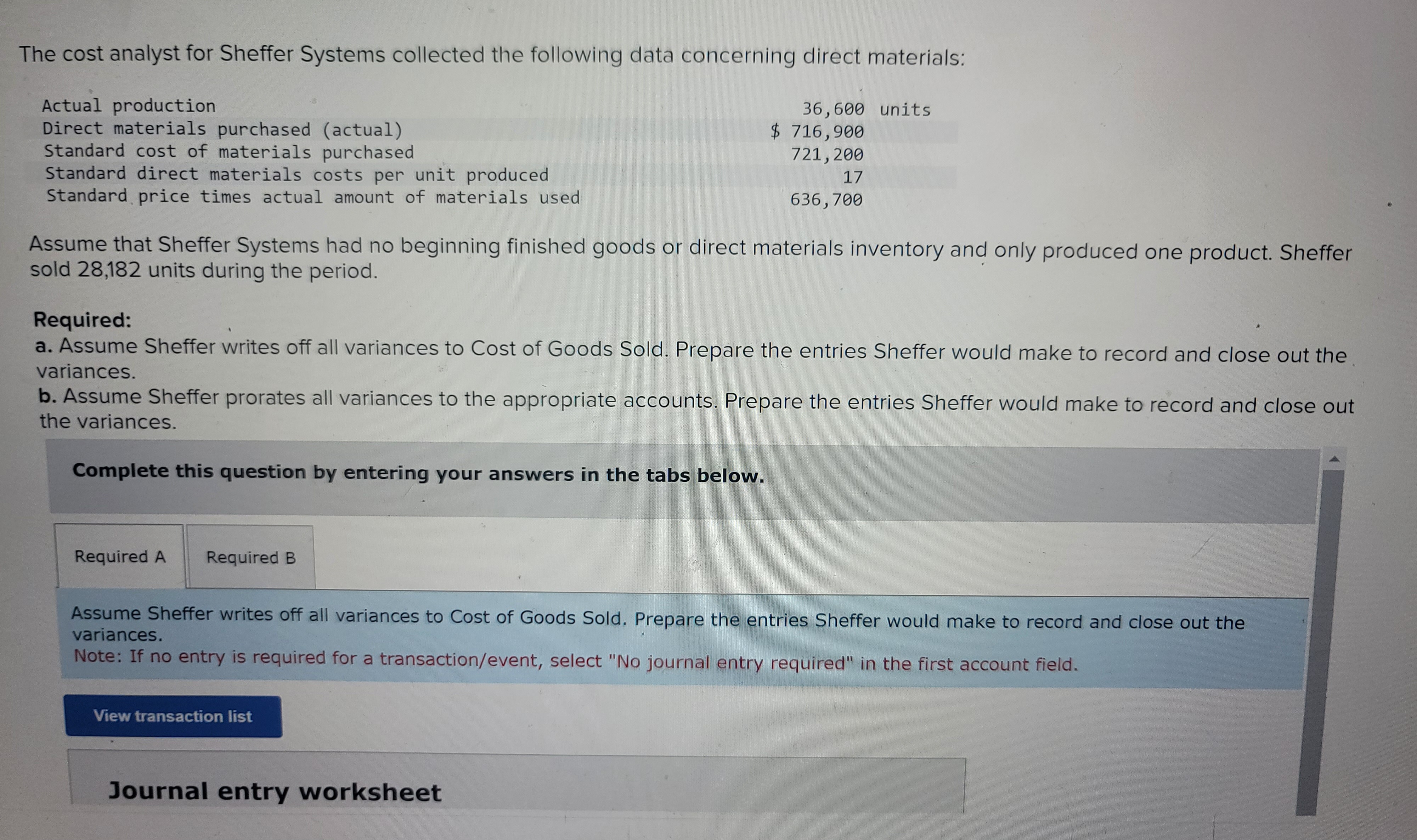 A and B please The cost analyst for Sheffer
