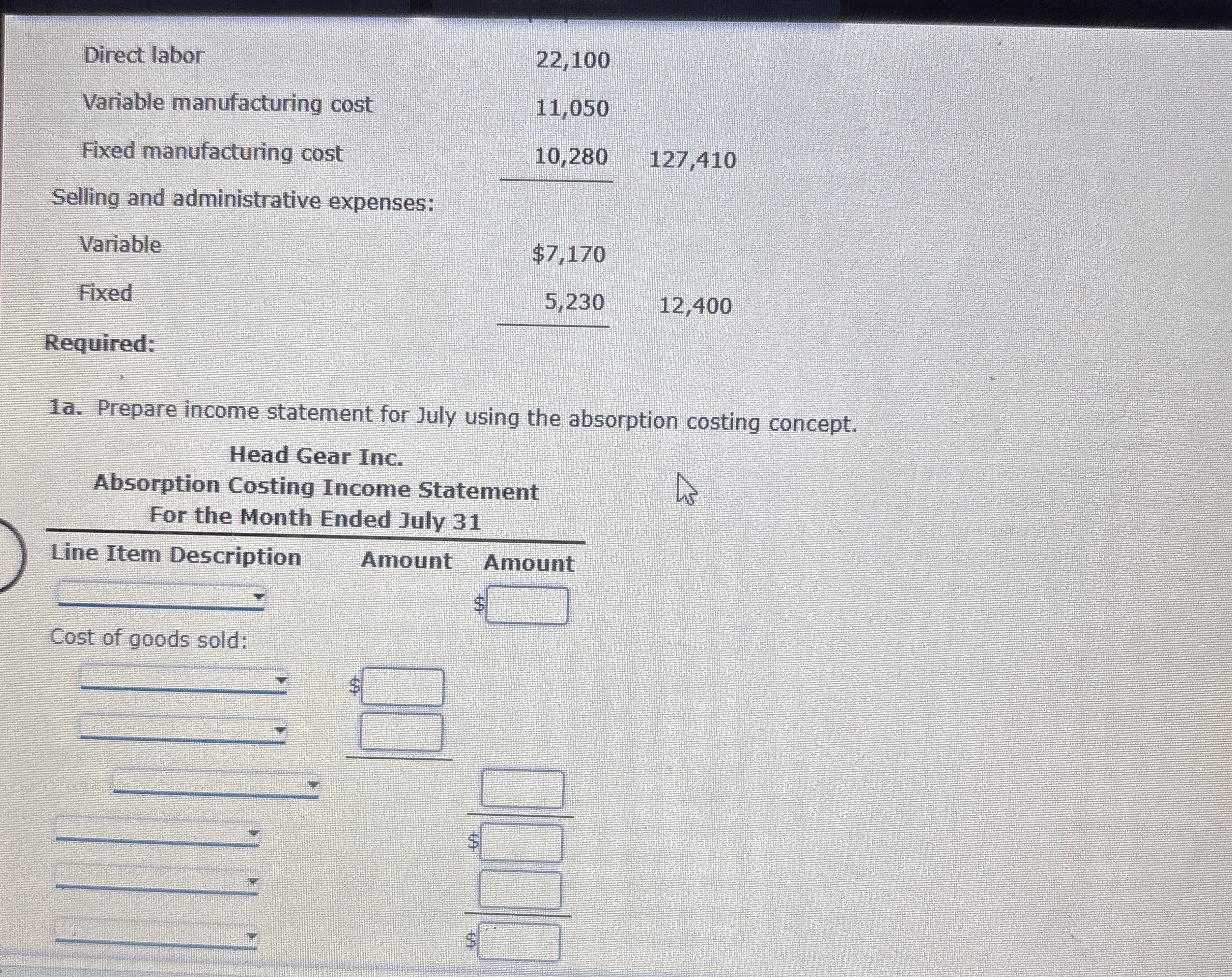 Absorption and Variable Costing Income Statements