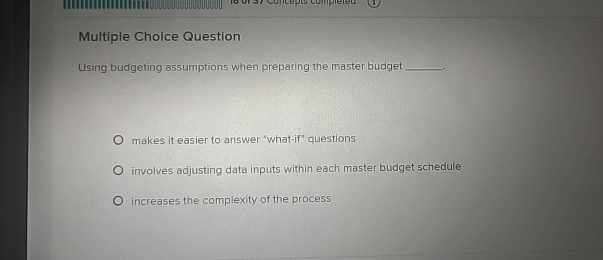 Multiple Choice Question Using budgeting