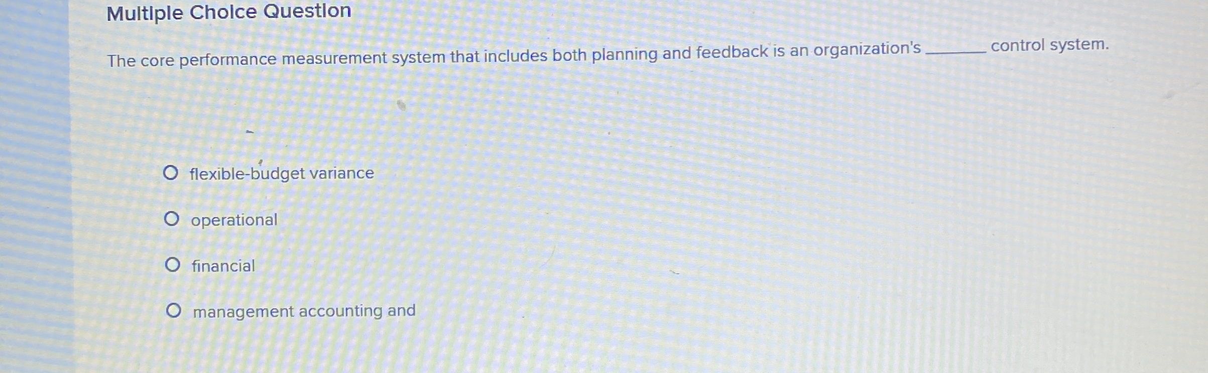 Multiple Cholce Questlon The core performance