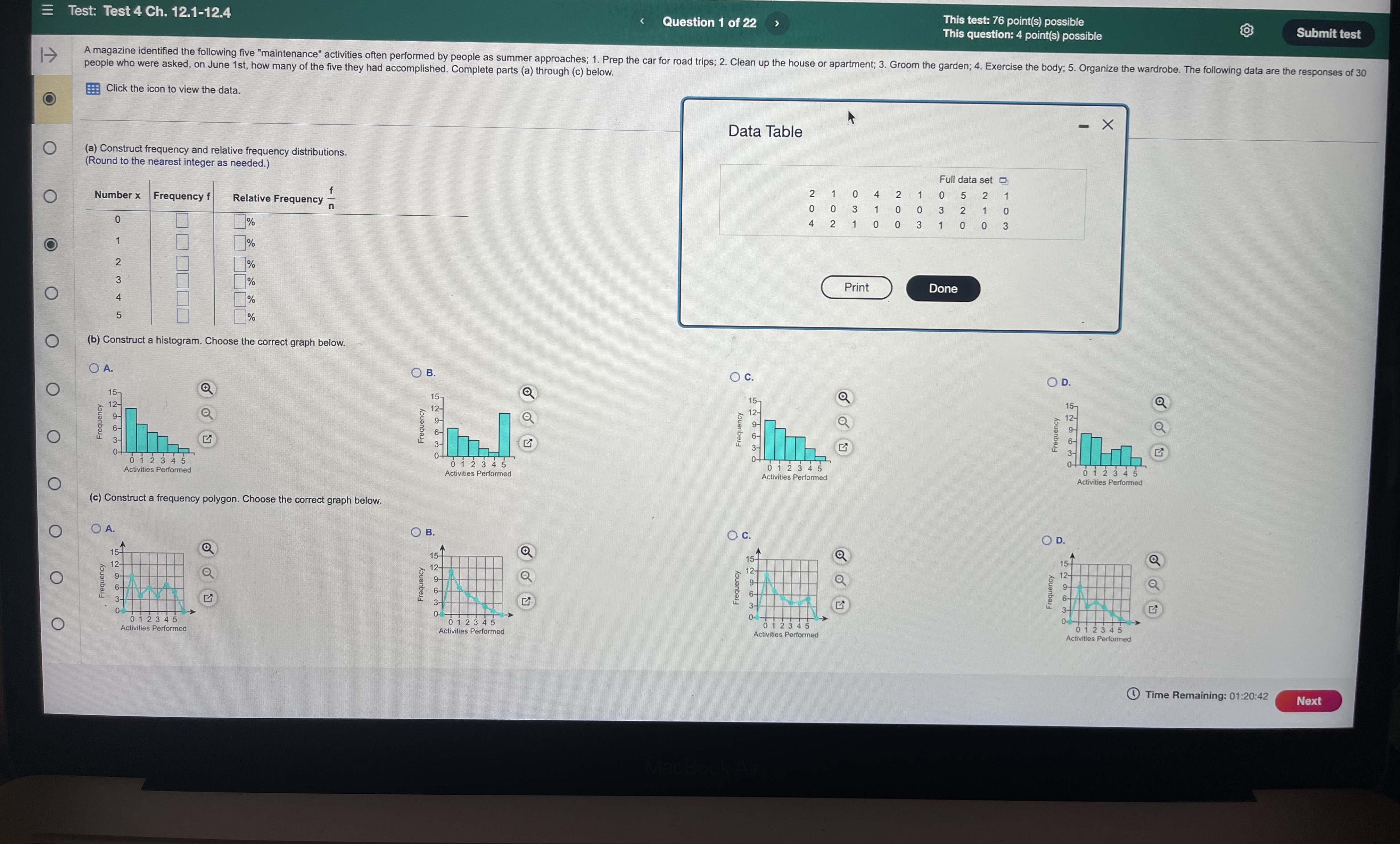 =Test: Test 4 Ch. 12.1-12.4 Question 4 of 22 This