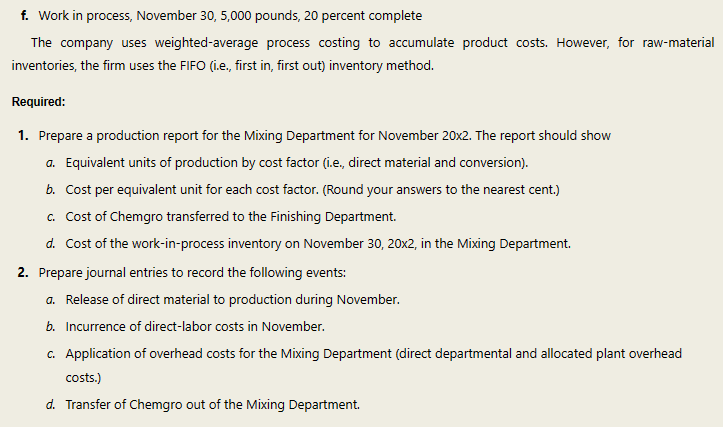 Process Costing; Production Report; Journal