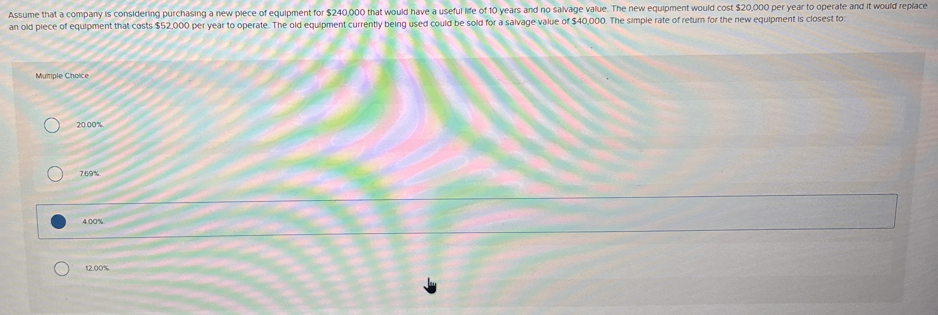 Multiple Choice 2 0 . 0 0 % 7 . 6 9 % . 4 . 0 0 %