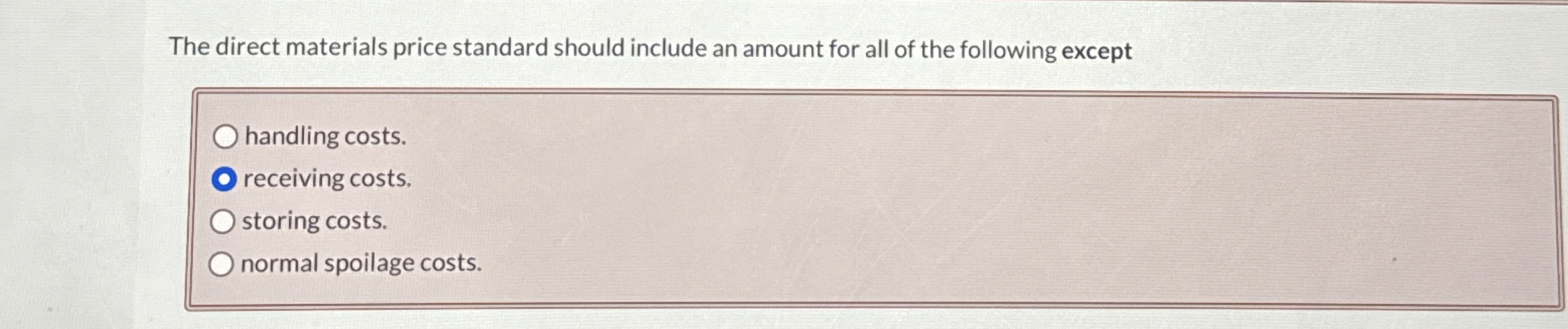 The direct materials price standard should