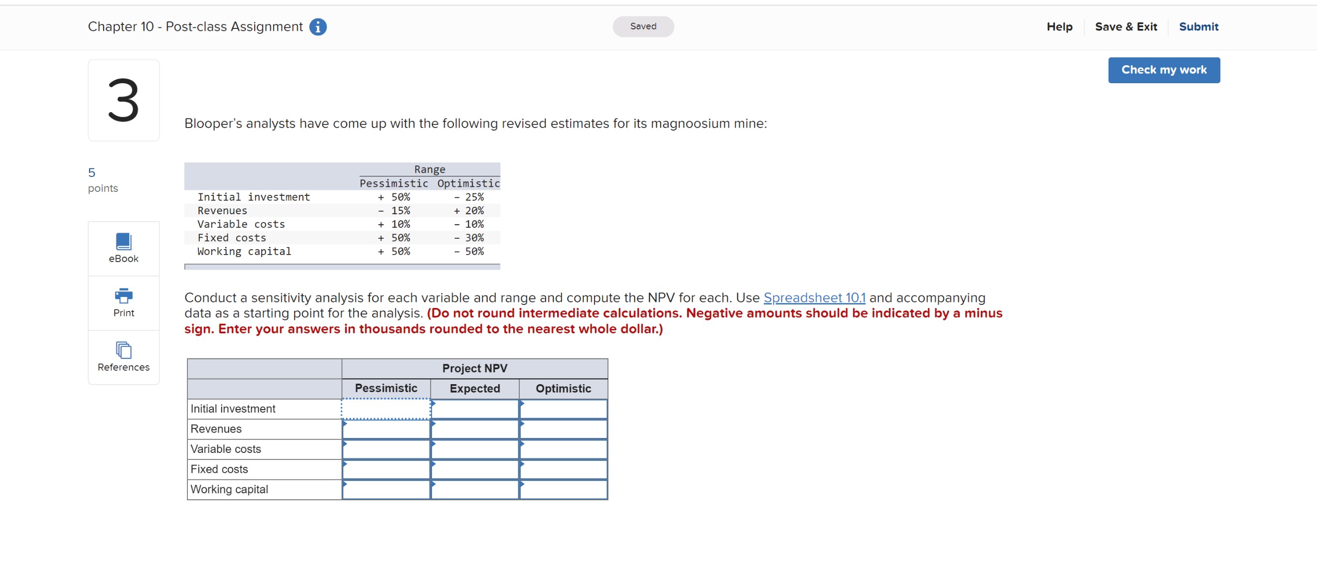 Chapter 10 - Post-class Assignment i Saved Help
