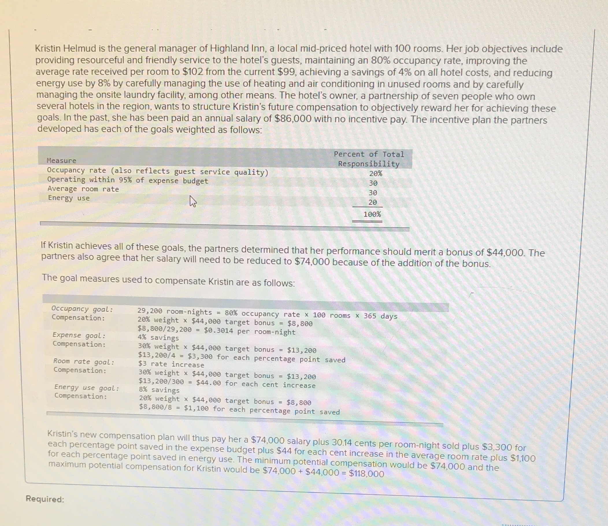 Required:A: 30,000 room-nights, 4% saved $3.00