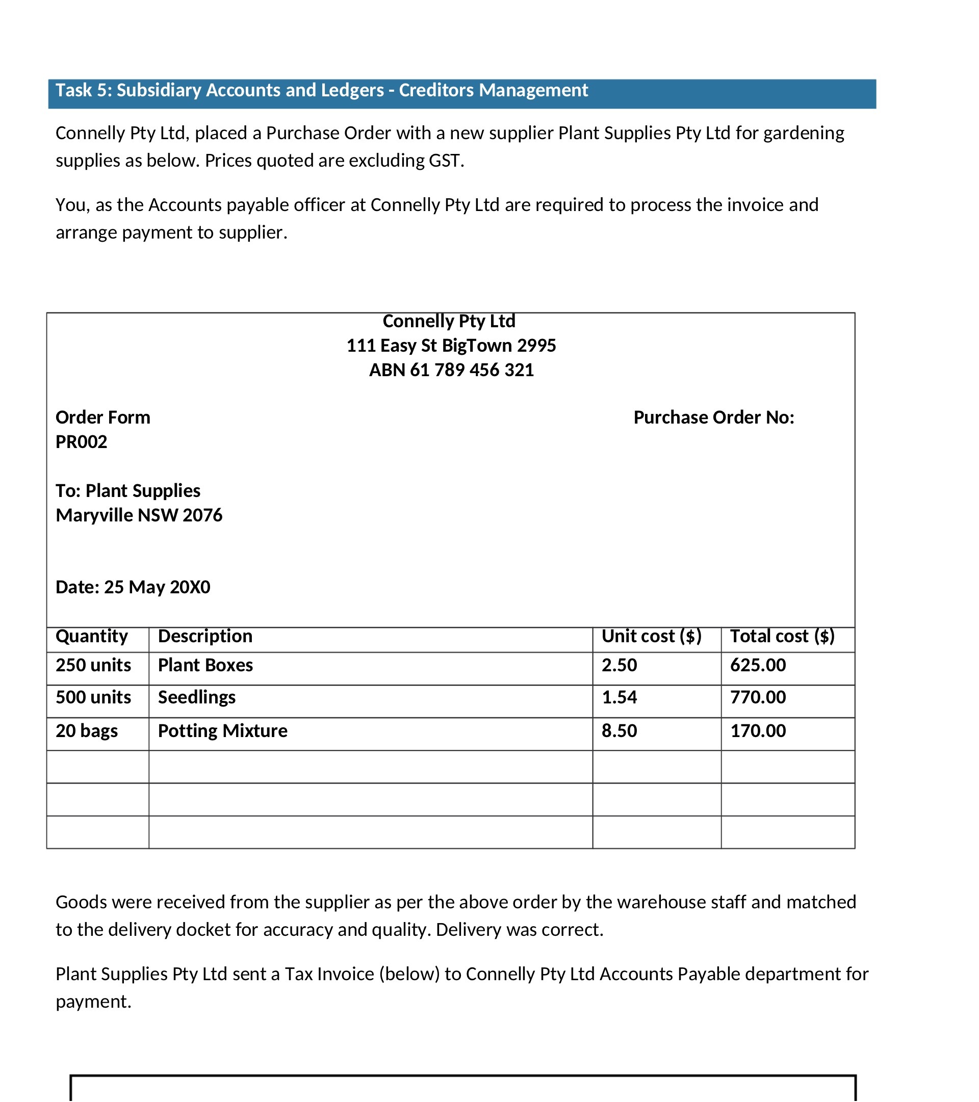 Task 5: Subsidiary Accounts and Ledgers -