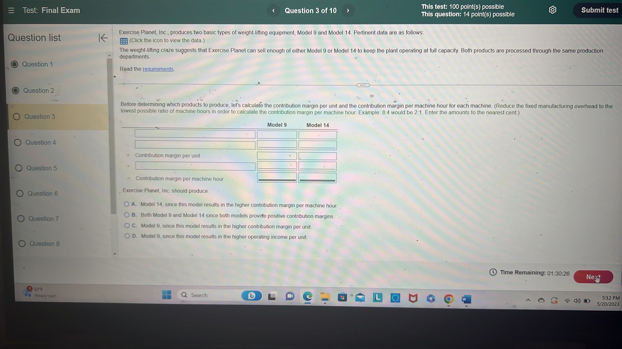 PLEASE SHOW ALL WORK!!!! This test: 100 point(s)