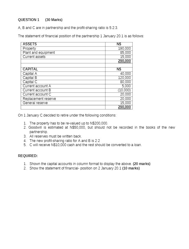 QUESTION 1 (30 Marks) A, B and C are in