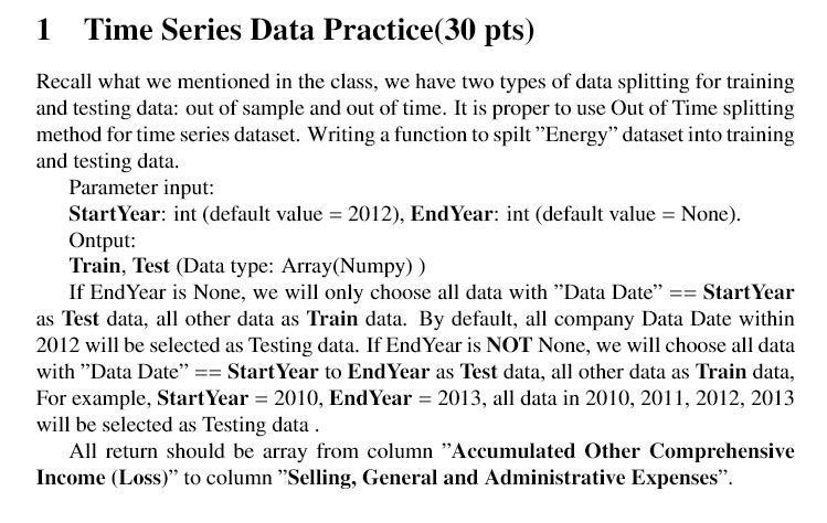 1 Time Series Data Practice(30 pts) Recall what