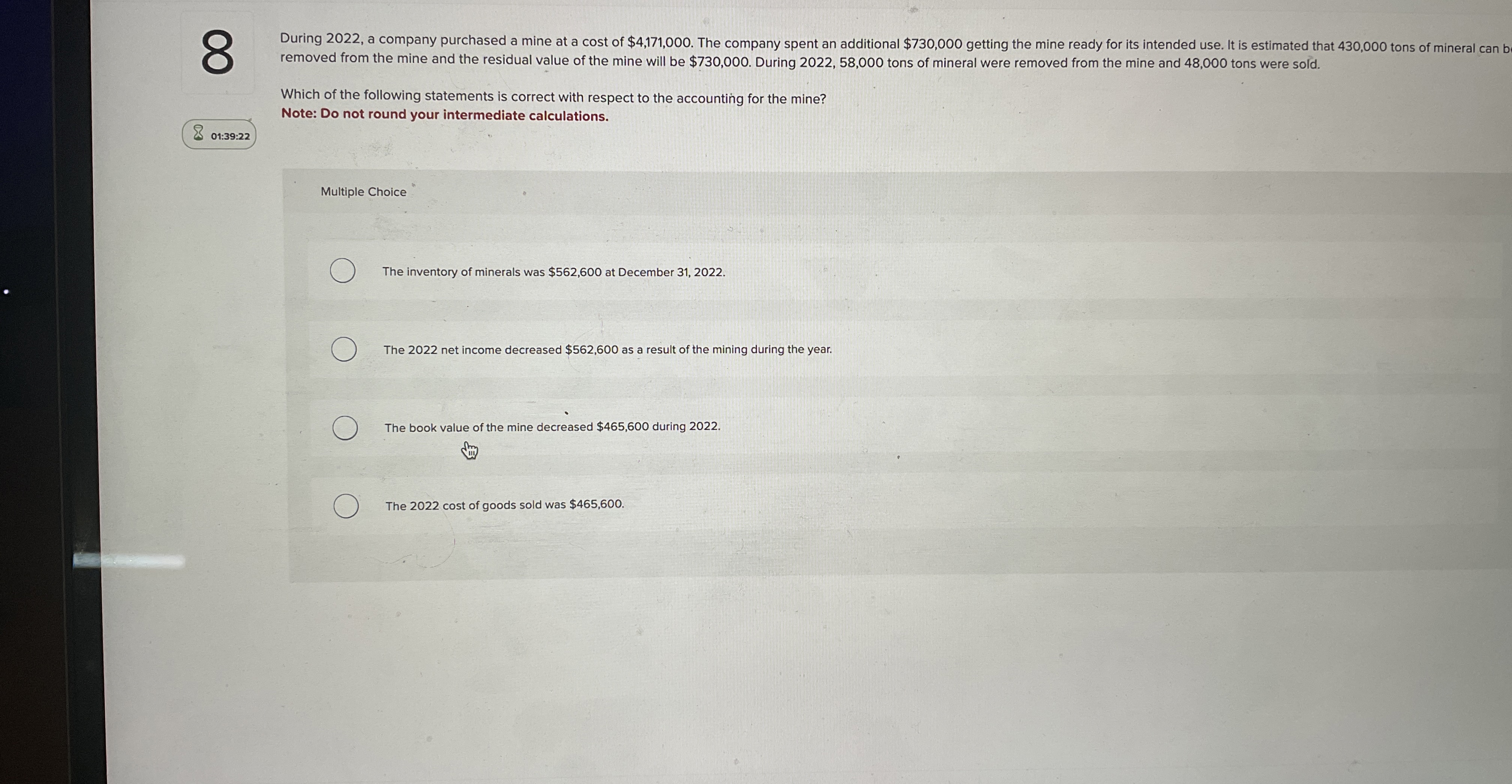 8 During 2 0 2 2 , a company purchased a mine at