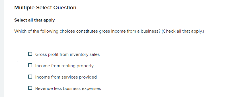 Multiple Select Question Select all that apply