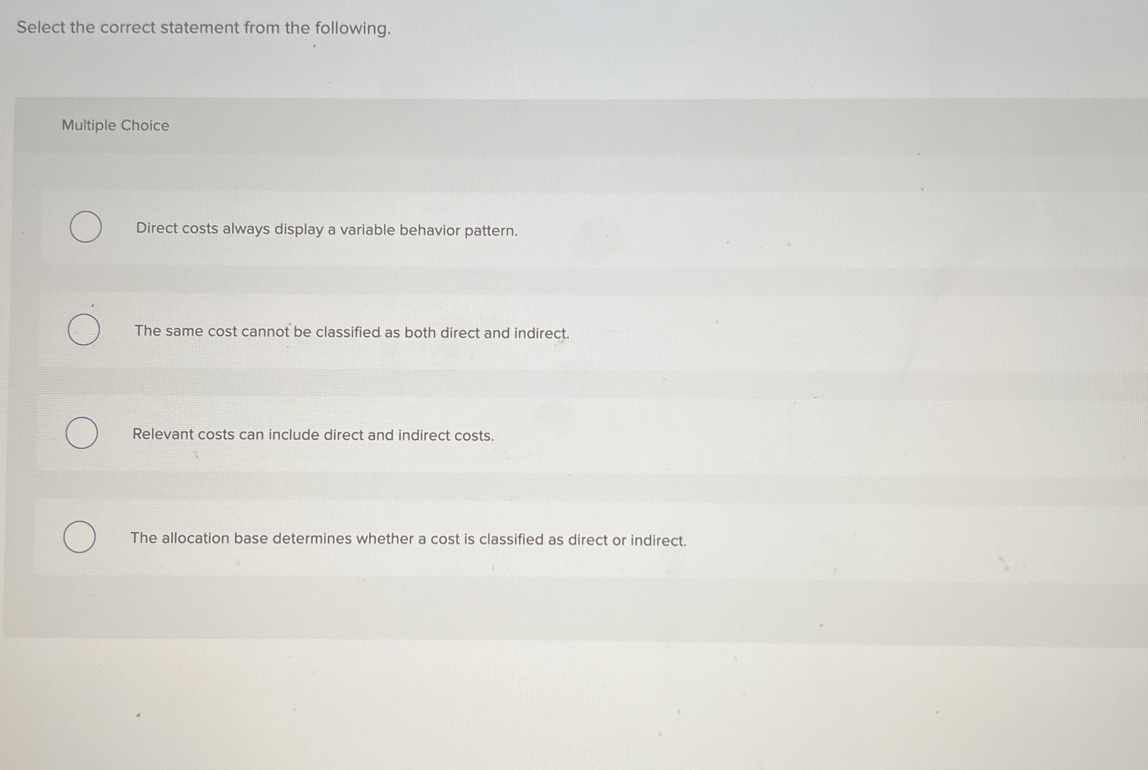 Select the correct statement from the following.