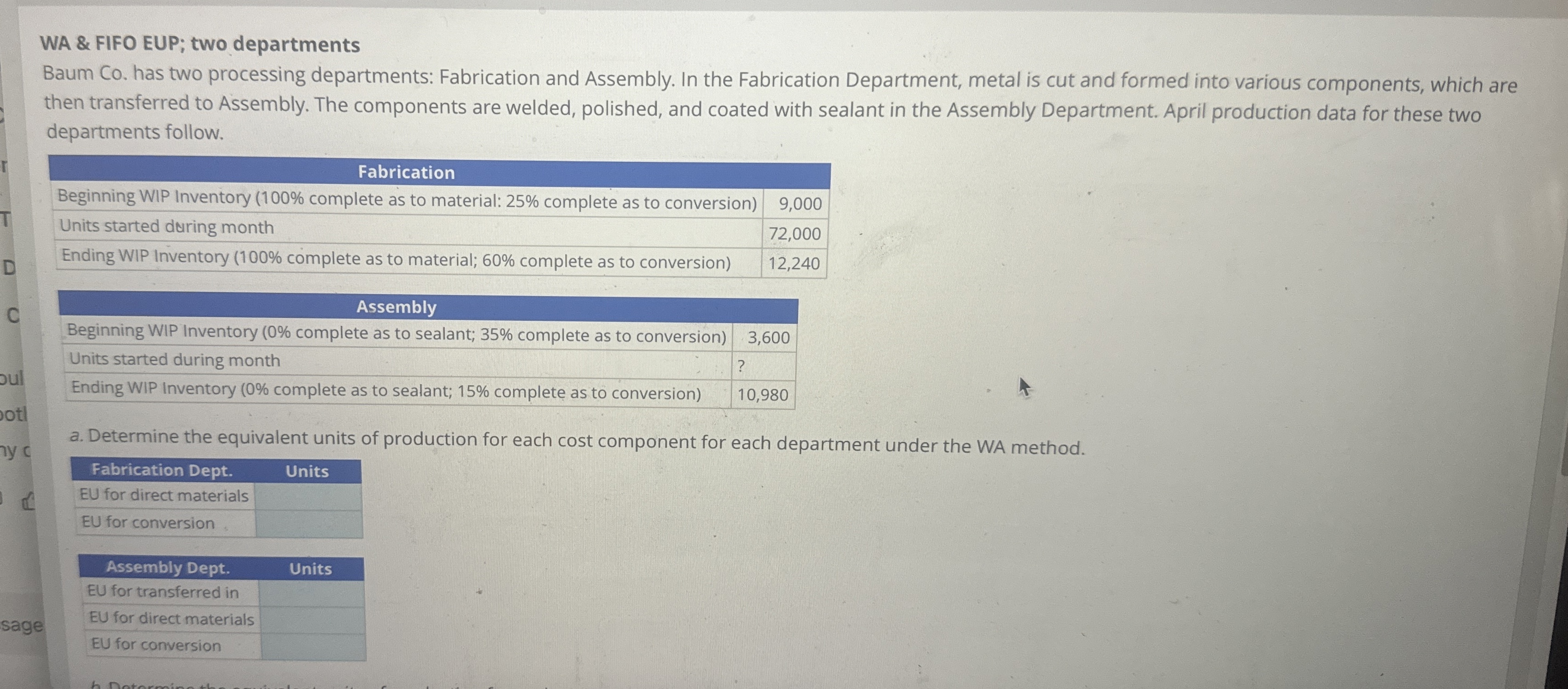 WA & FIFO EUP; two departments Baum Co . has two