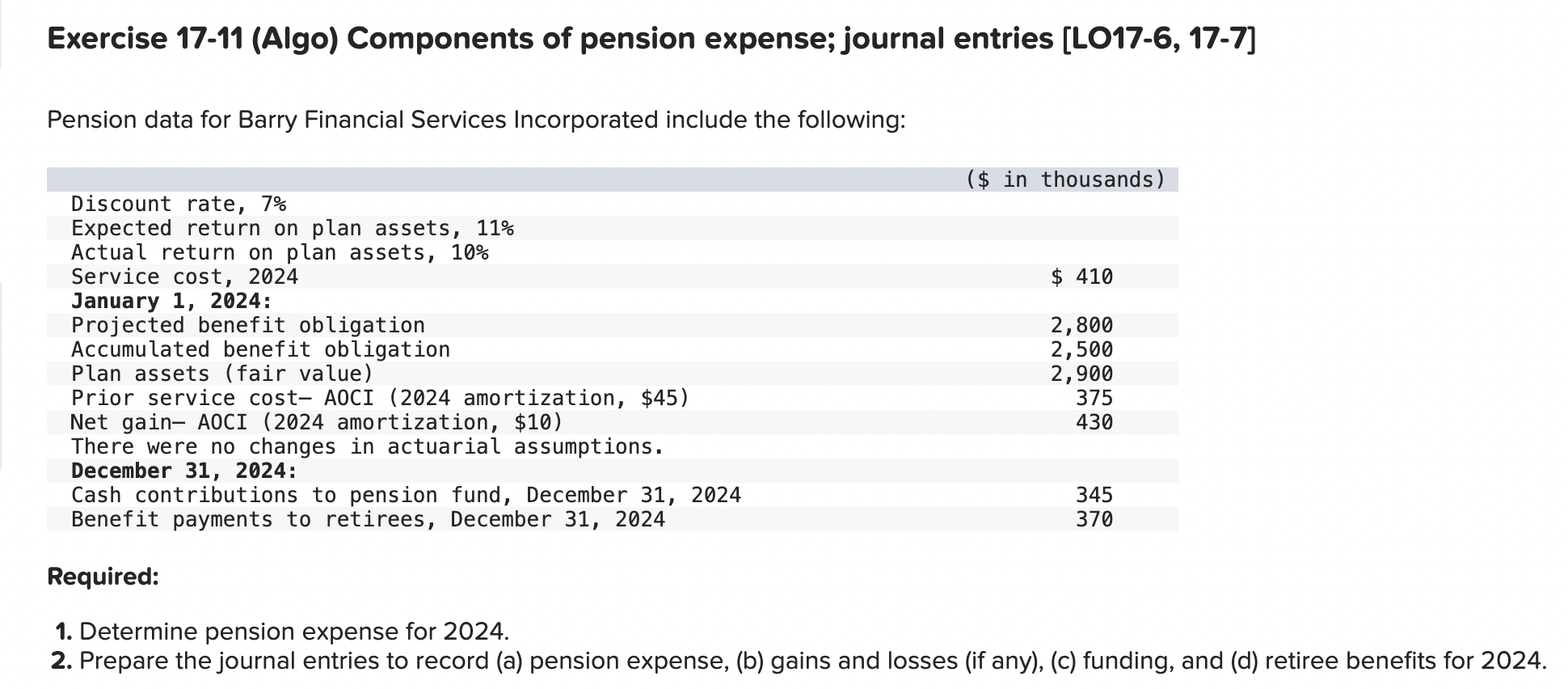 Exercise 1 7 - 1 1 ( Algo ) Components of pension