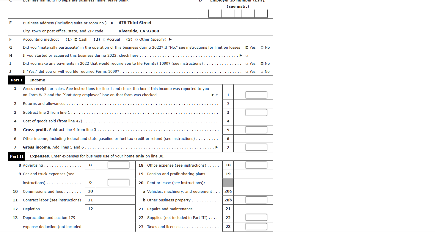 Problem 3-1 Schedule C (LO 3.1, 3.3, 3.5, 3.7)