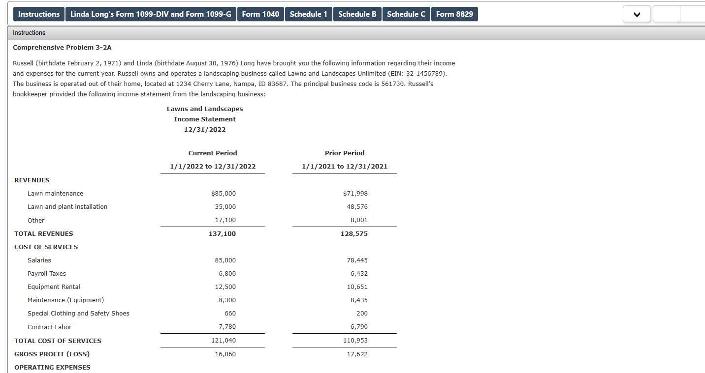 Problem 3-1 Schedule C (LO 3.1, 3.3, 3.5, 3.7)