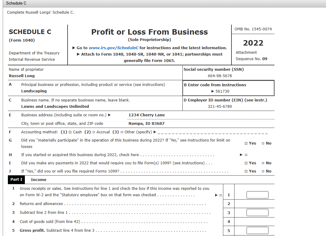 Problem 3-1 Schedule C (LO 3.1, 3.3, 3.5, 3.7)