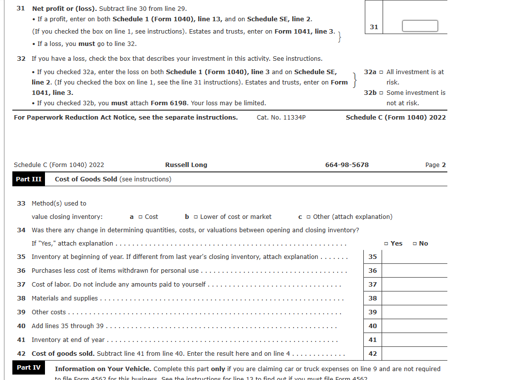 Problem 3-1 Schedule C (LO 3.1, 3.3, 3.5, 3.7)