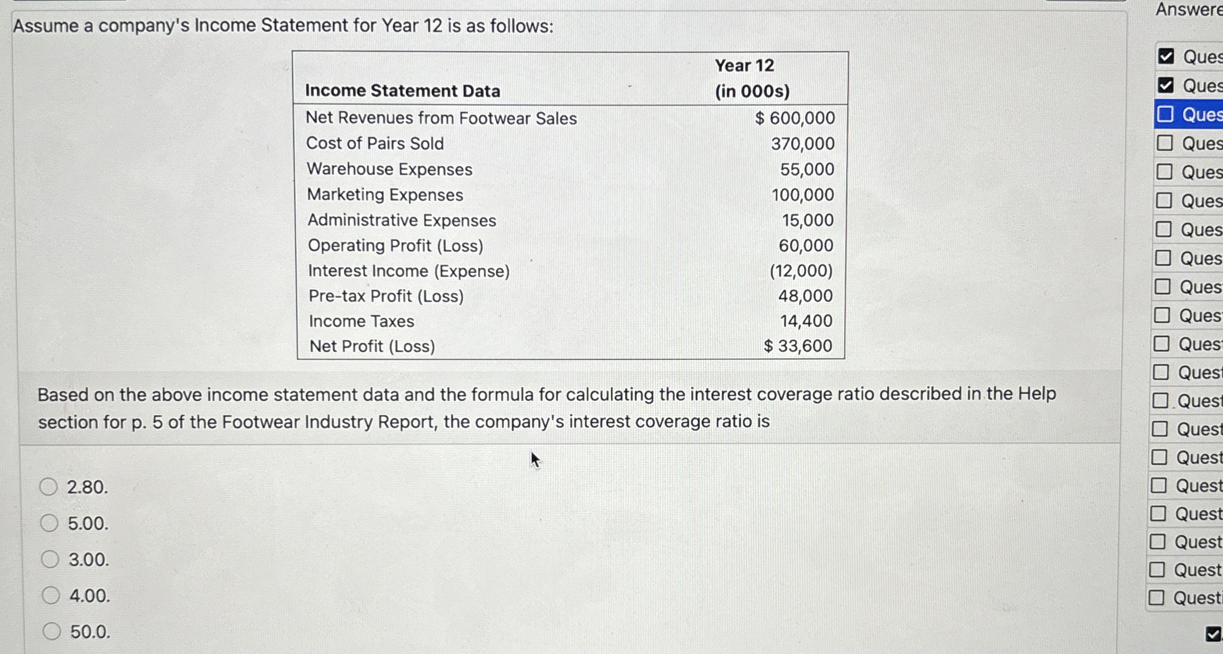Assume a company's Income Statement for Year 1 2