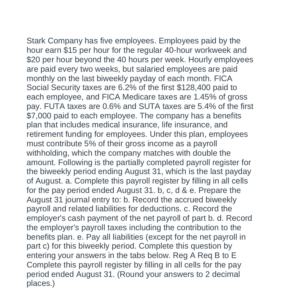 Stark Company has five employees. Employees paid