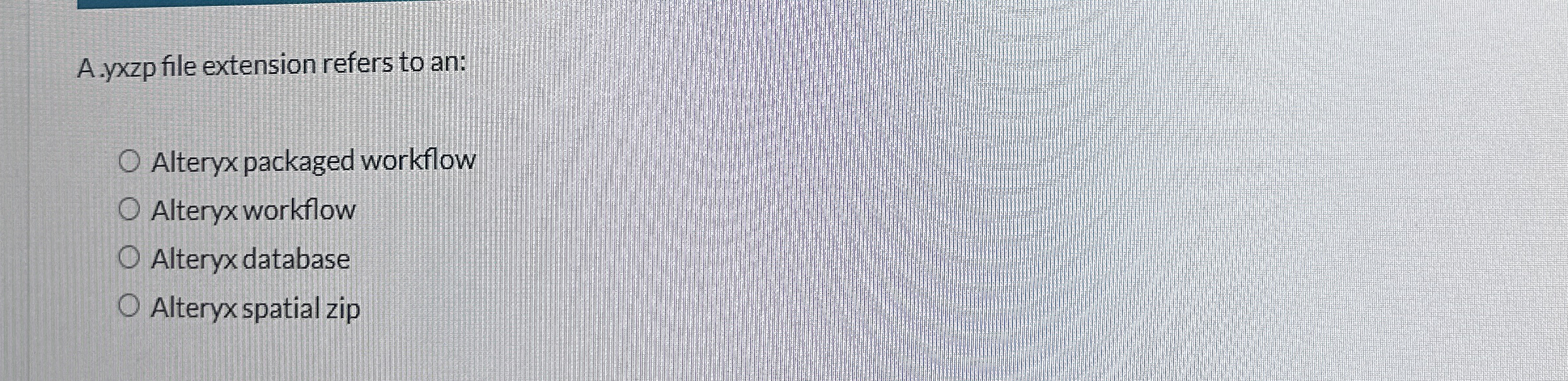 A . yxzp file extension refers to an: Alteryx