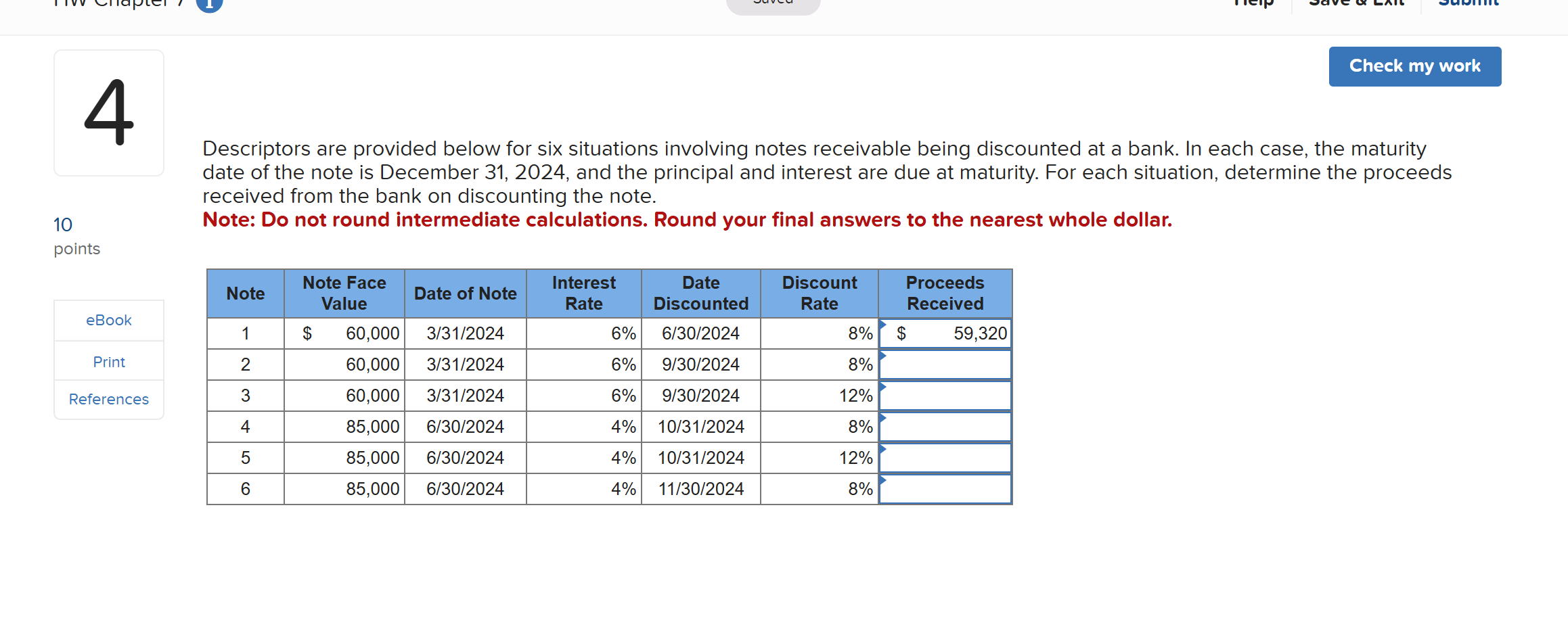 Descriptors are provided below for six situations