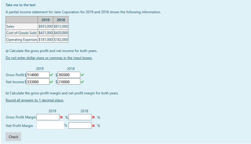 Take me to the text A partial income statement