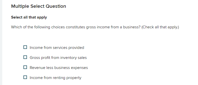 Multiple Select Question Select all that apply