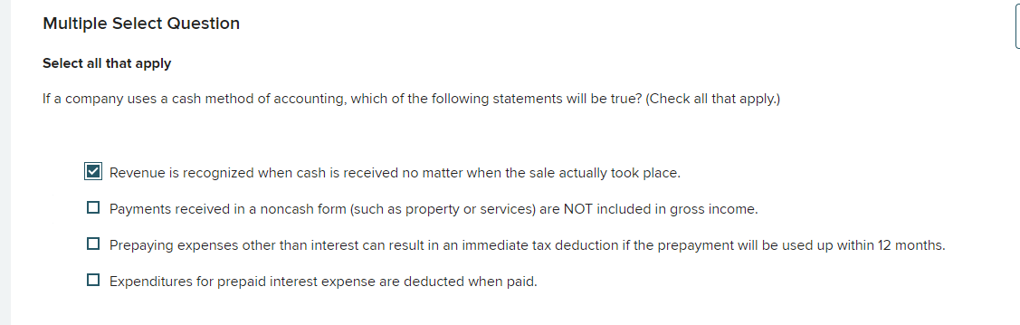 Multiple Select Question Select all that apply If