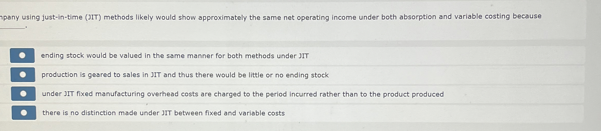 npany using just - in - time ( JIT ) methods