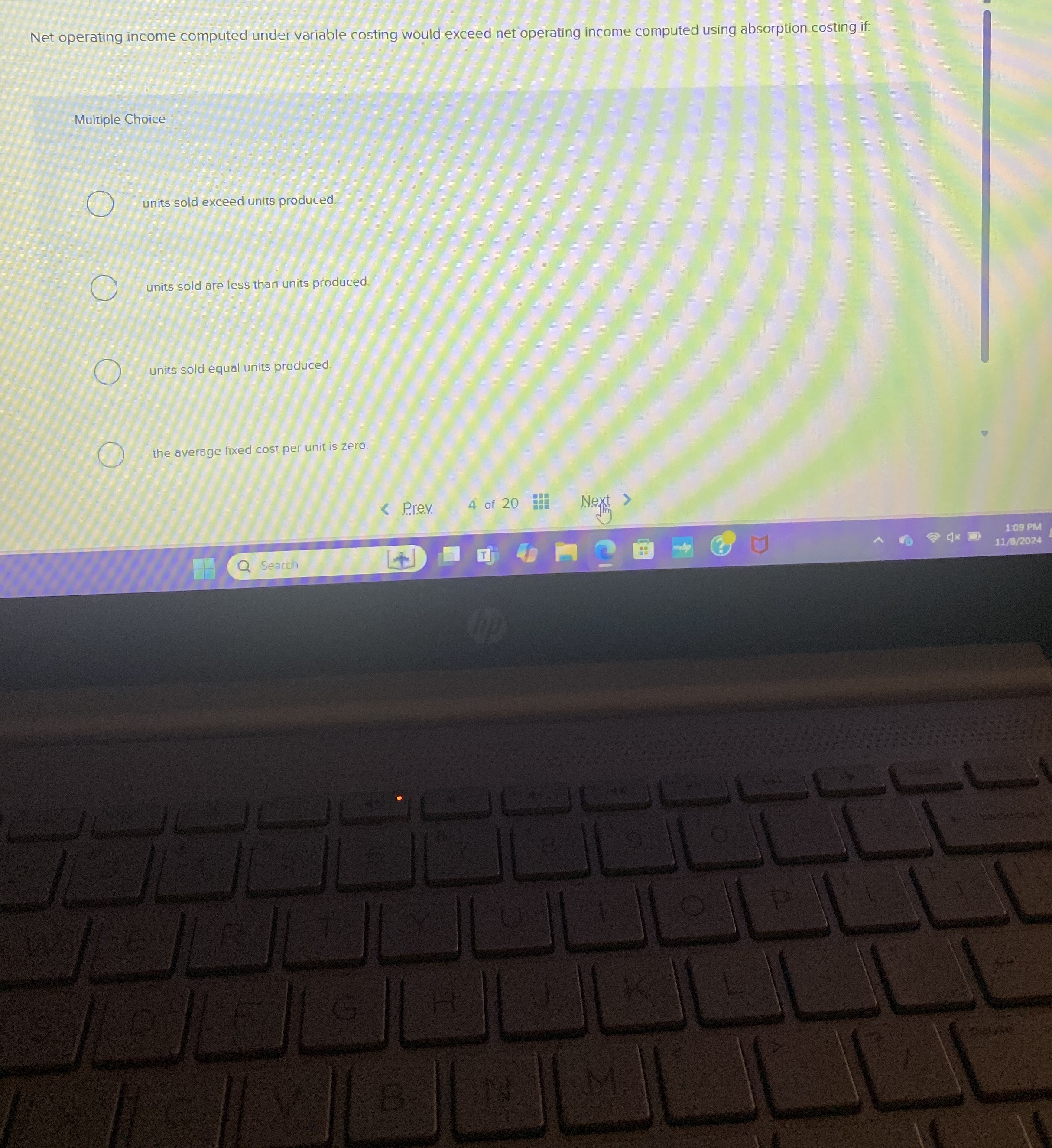 Net operating income computed under variable