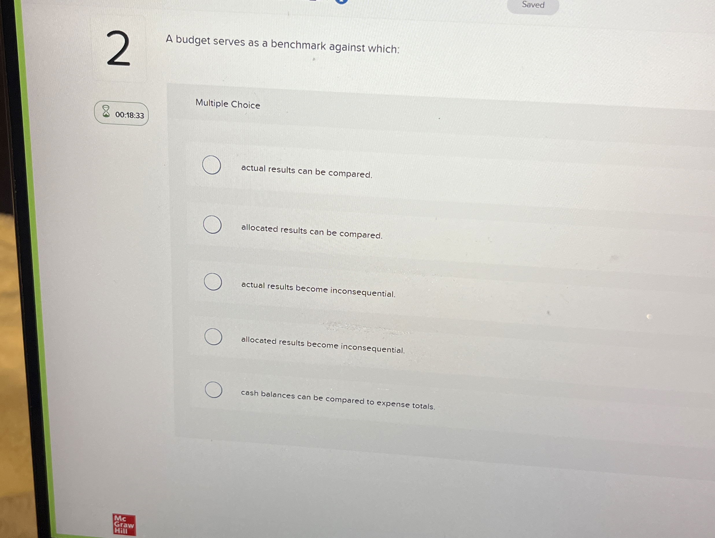 Saved 2 A budget serves as a benchmark against