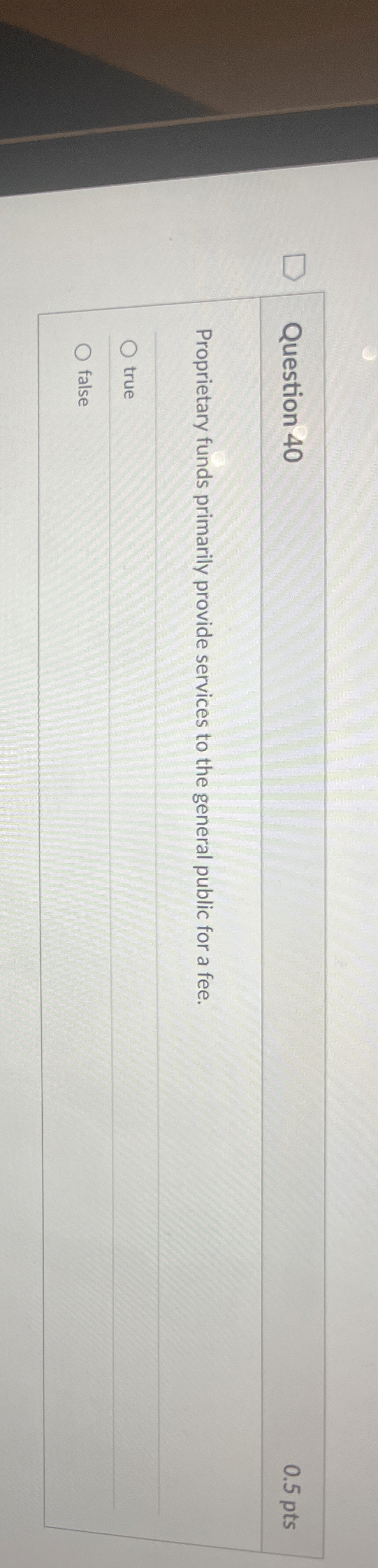 Question 4 0 0 . 5 pts Proprietary funds