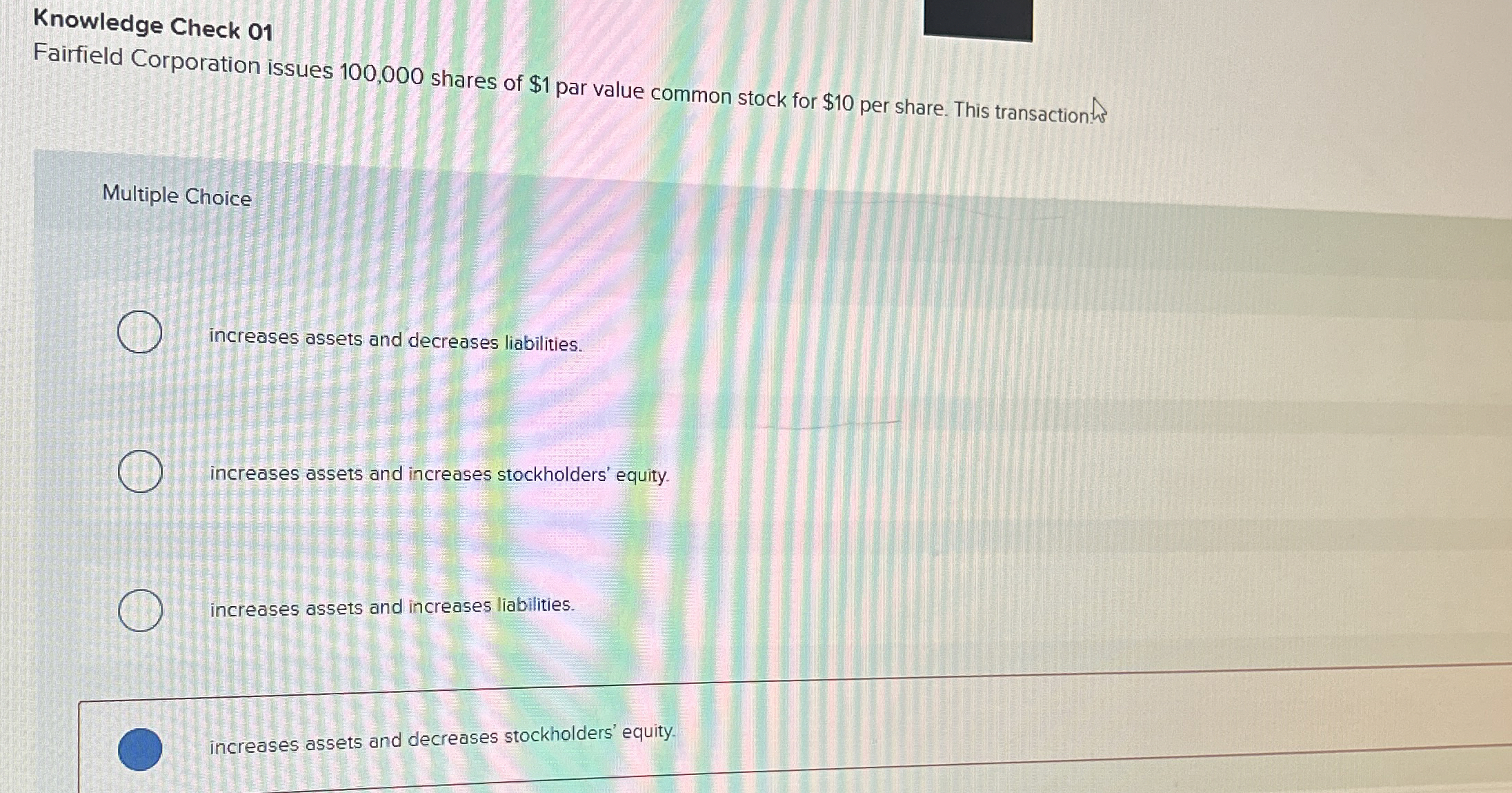 Knowledge Check 0 1 Fairfield Corporation issues