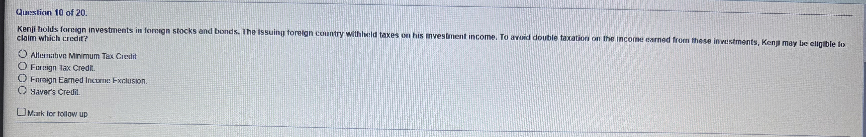 Question 1 0 of 2 0 . claim which credit?