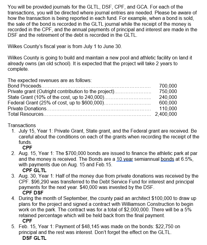 You will be proyided journals forthe GLTL, 00F,