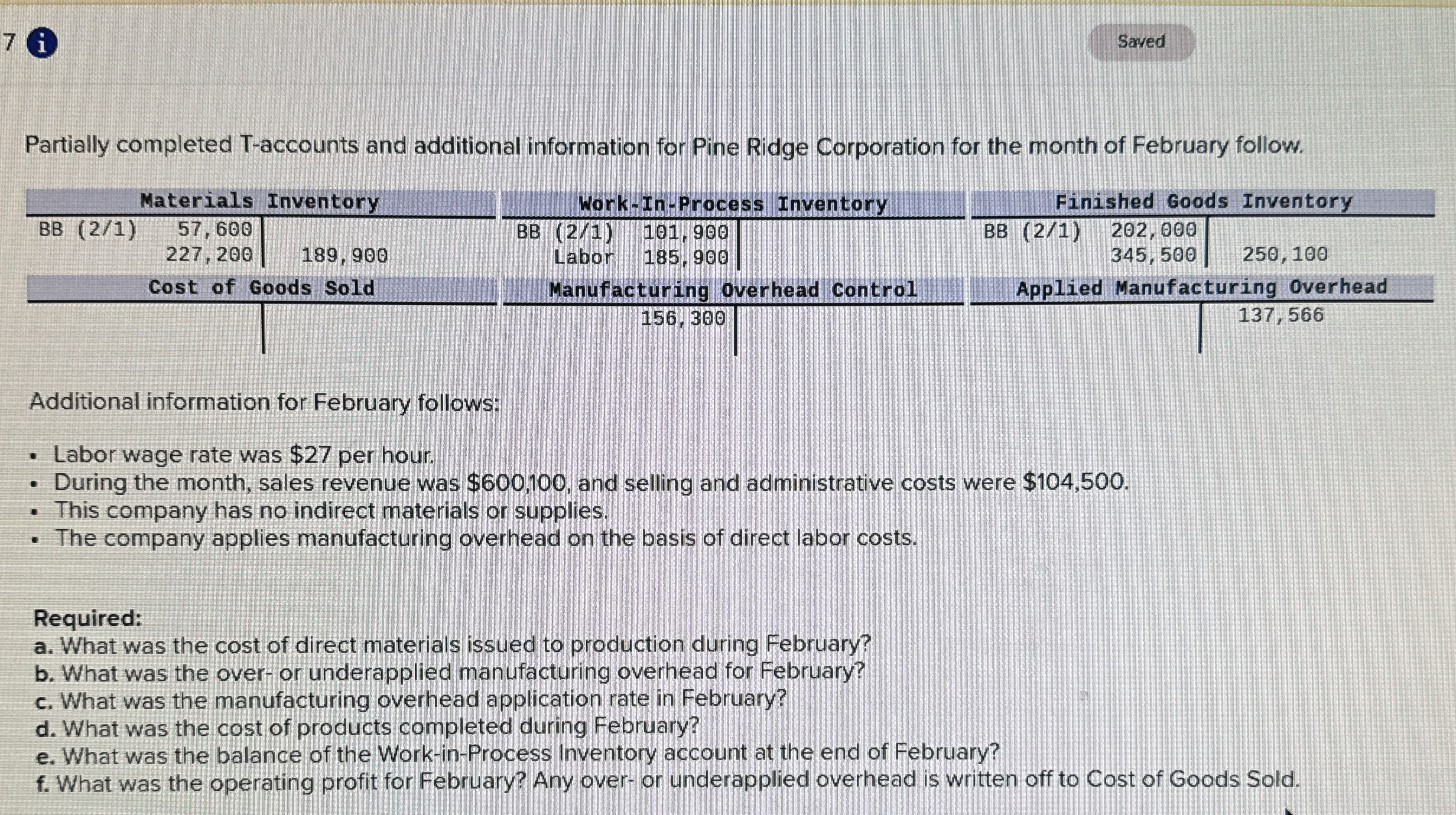 7 ( i ) Partially completed T - accounts and
