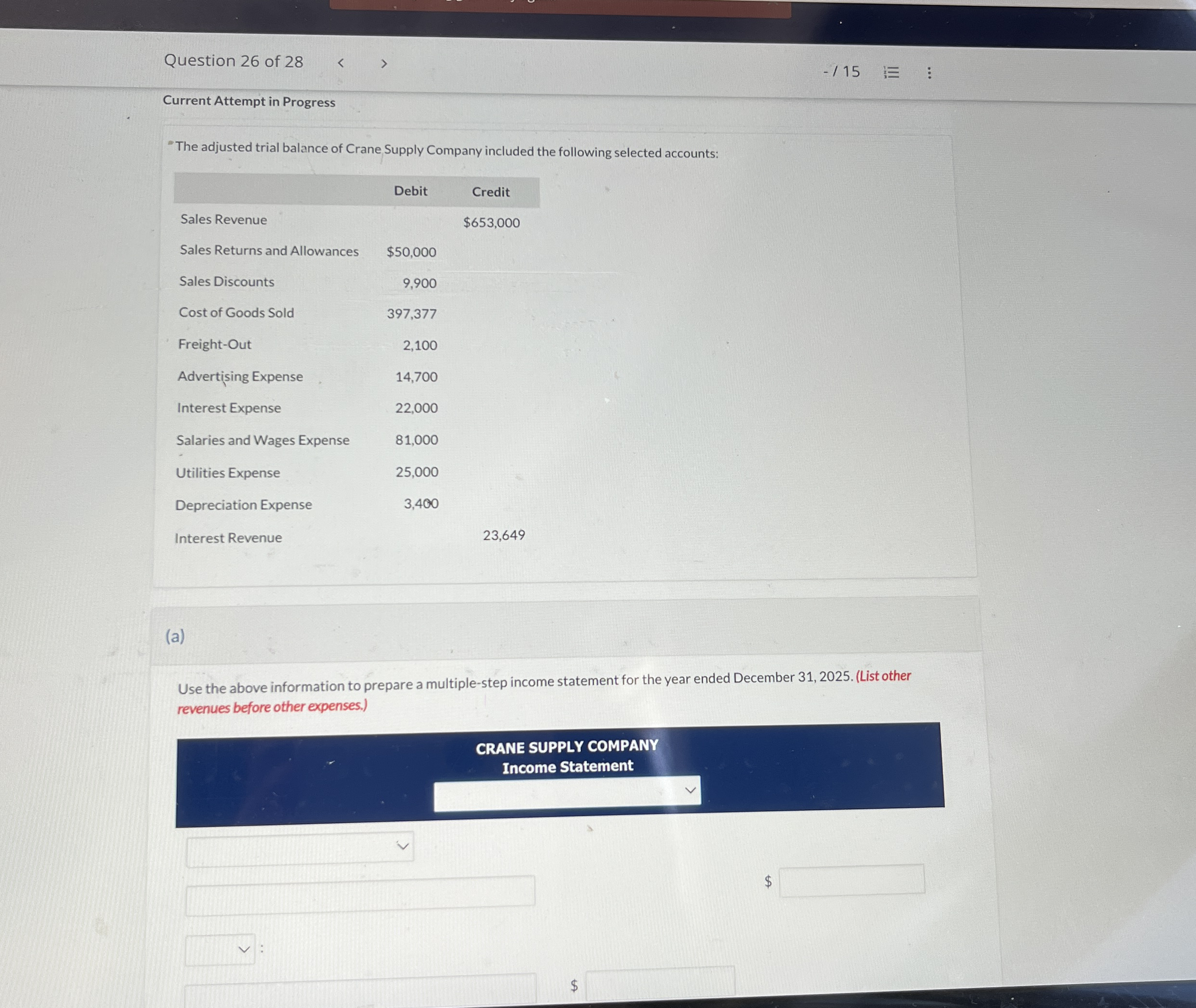 Question 2 6 of 2 8 - 1 5 Current Attempt in