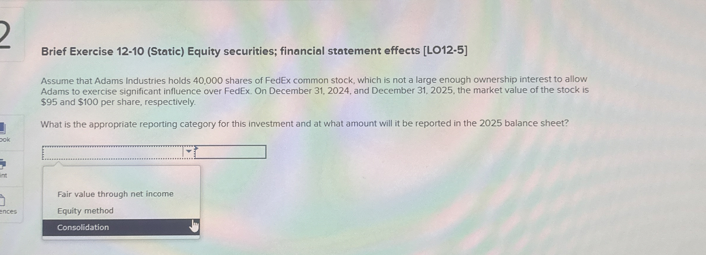 Brief Exercise 1 2 - 1 0 ( Static ) Equity