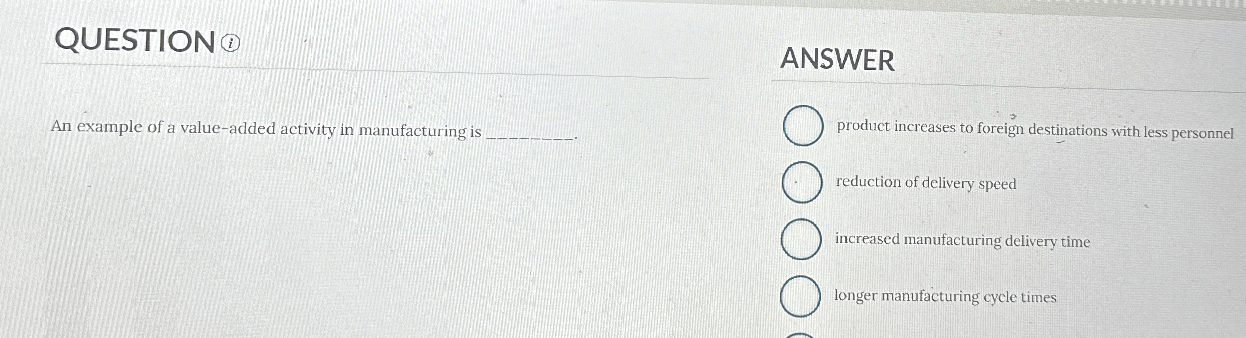 QUESTION ( i ) ANSWER An example of a value -
