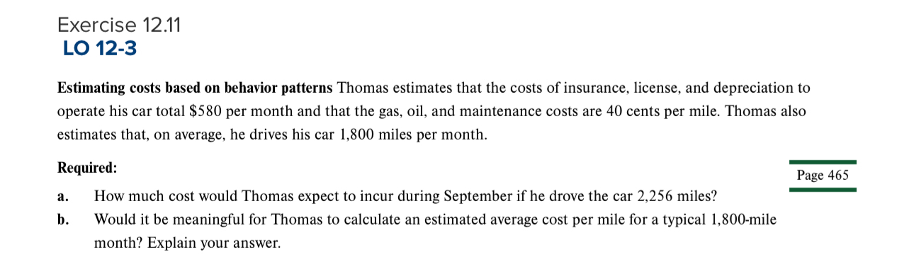 Exercise 1 2 . 1 1 LO 1 2 - 3 Estimating costs
