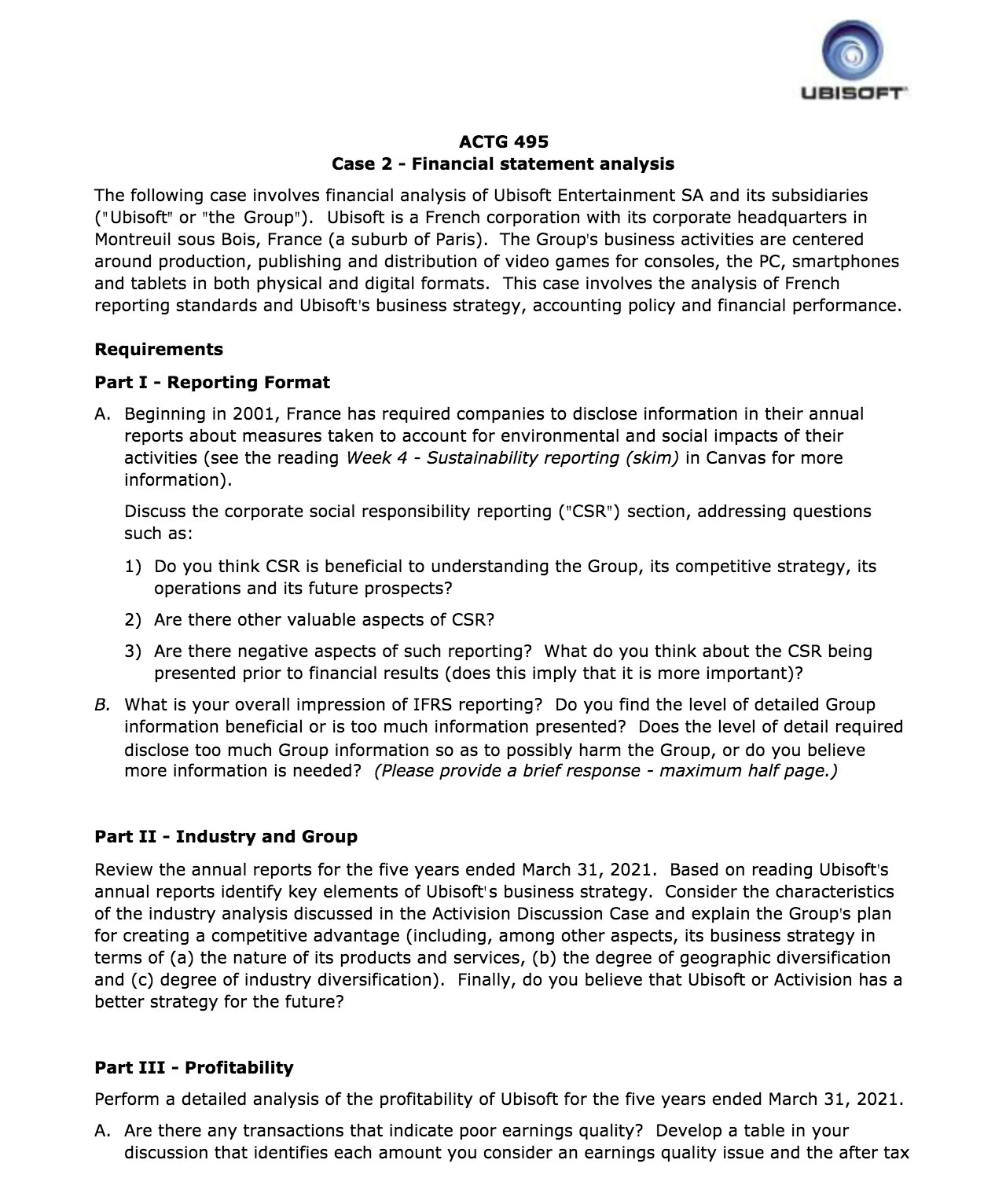 @ UBIIOFT' ACTG 495 Case 2 - Financial statement