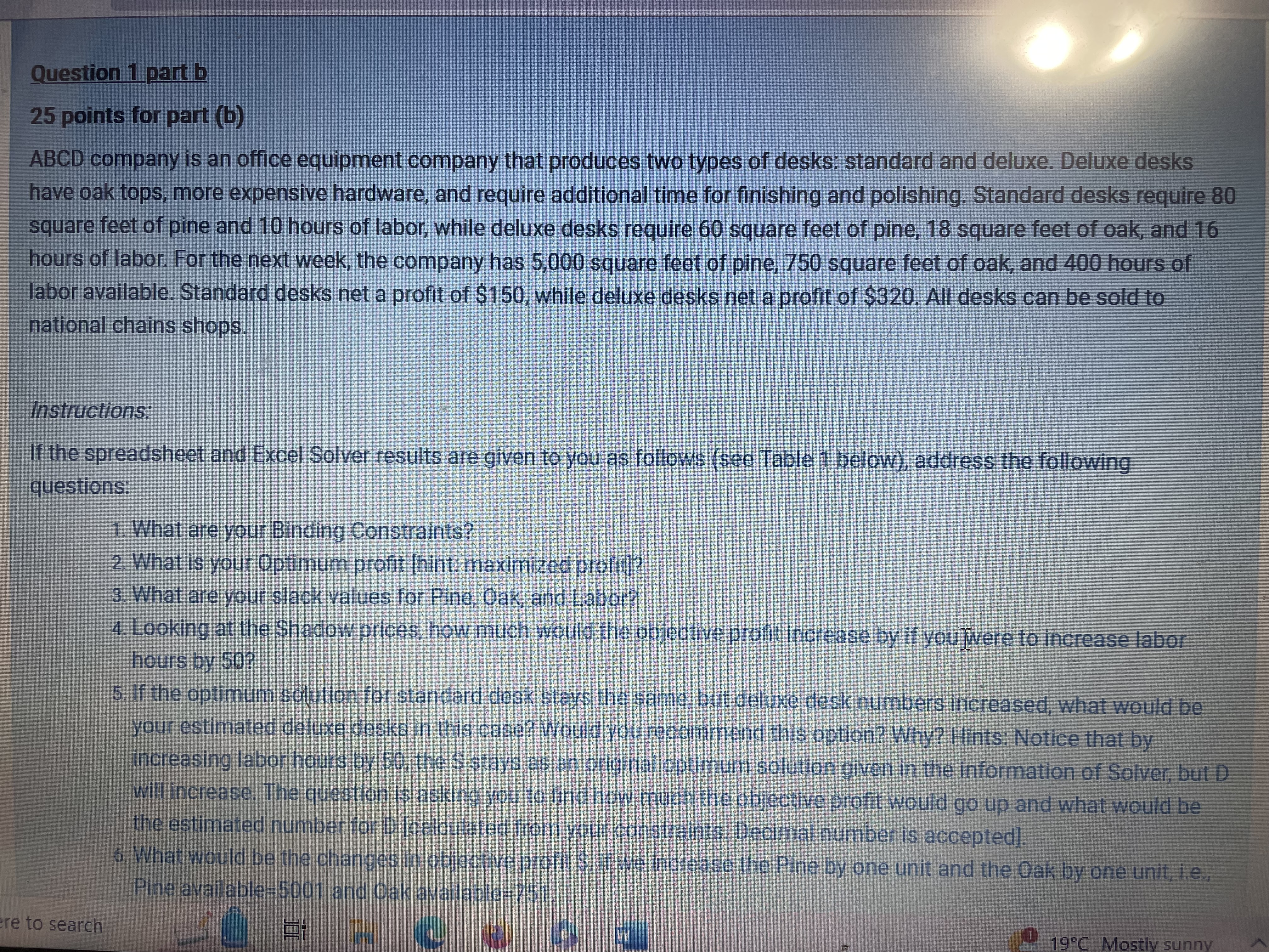 Question 1 part b 25 points for part (b) ABCD