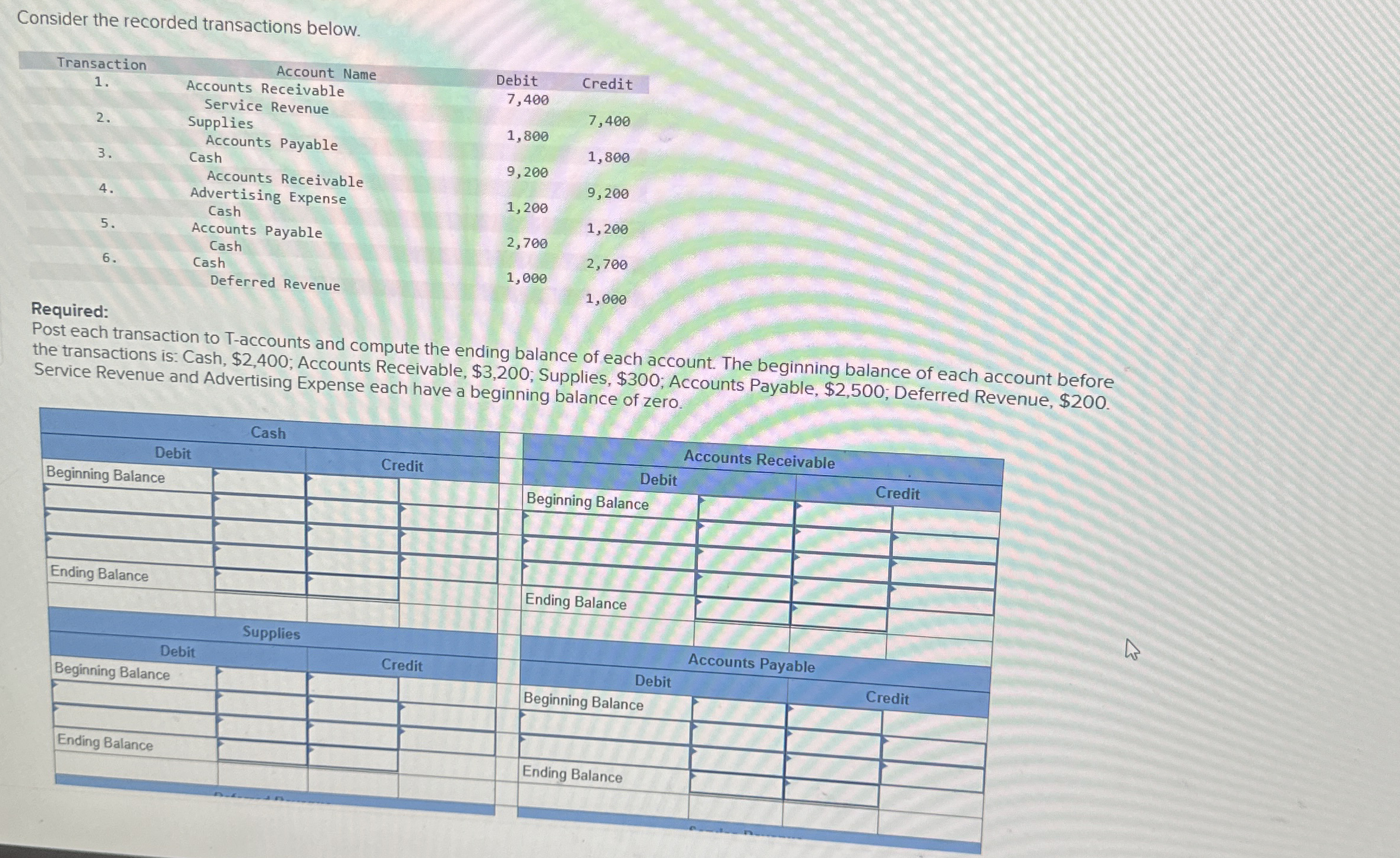 Consider the recorded transactions below. Post
