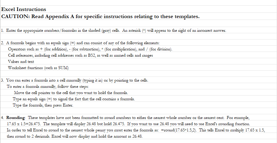 Excel Instructions CAUTION: Read Appendix A for