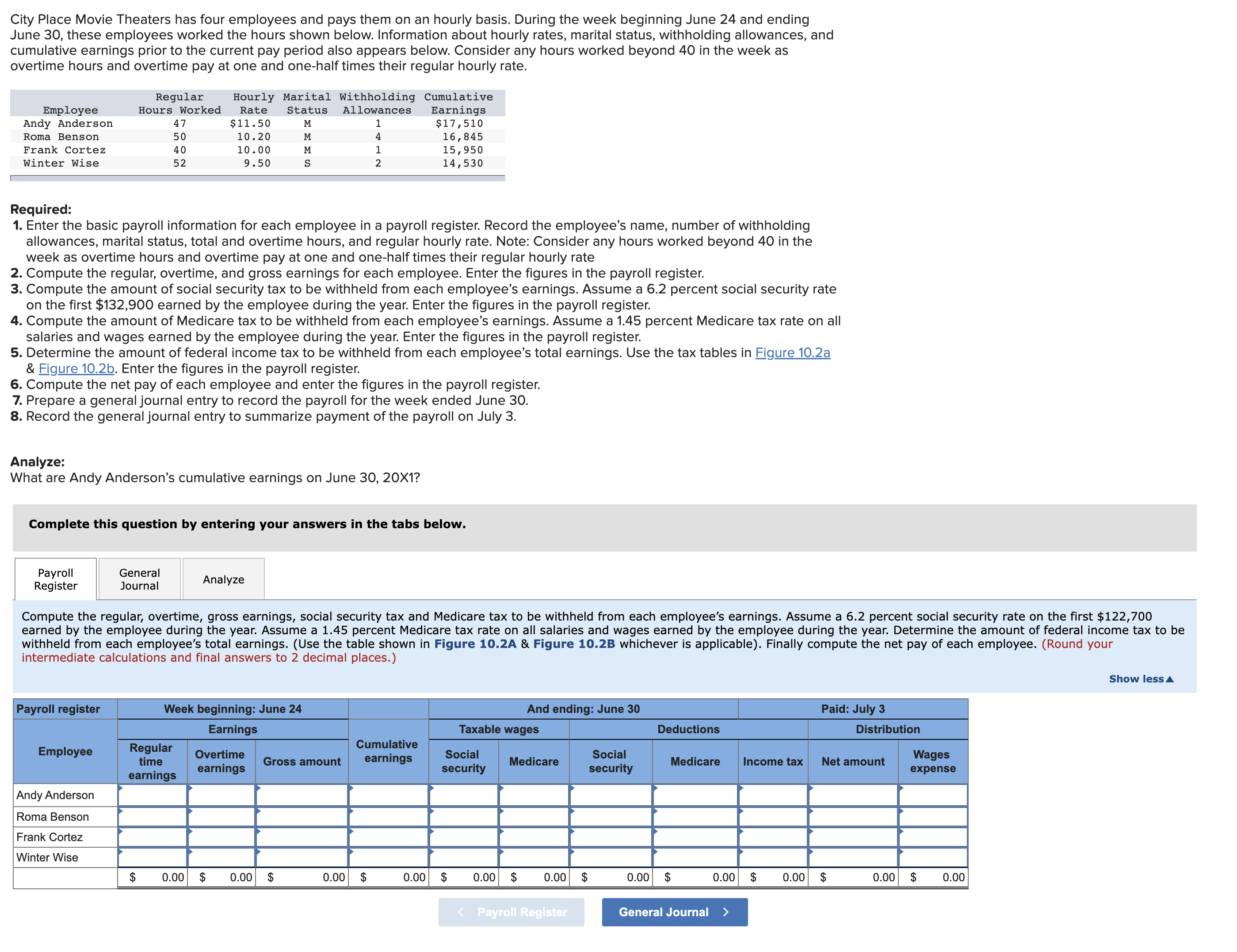 City Place Movie Theaters has four employees and