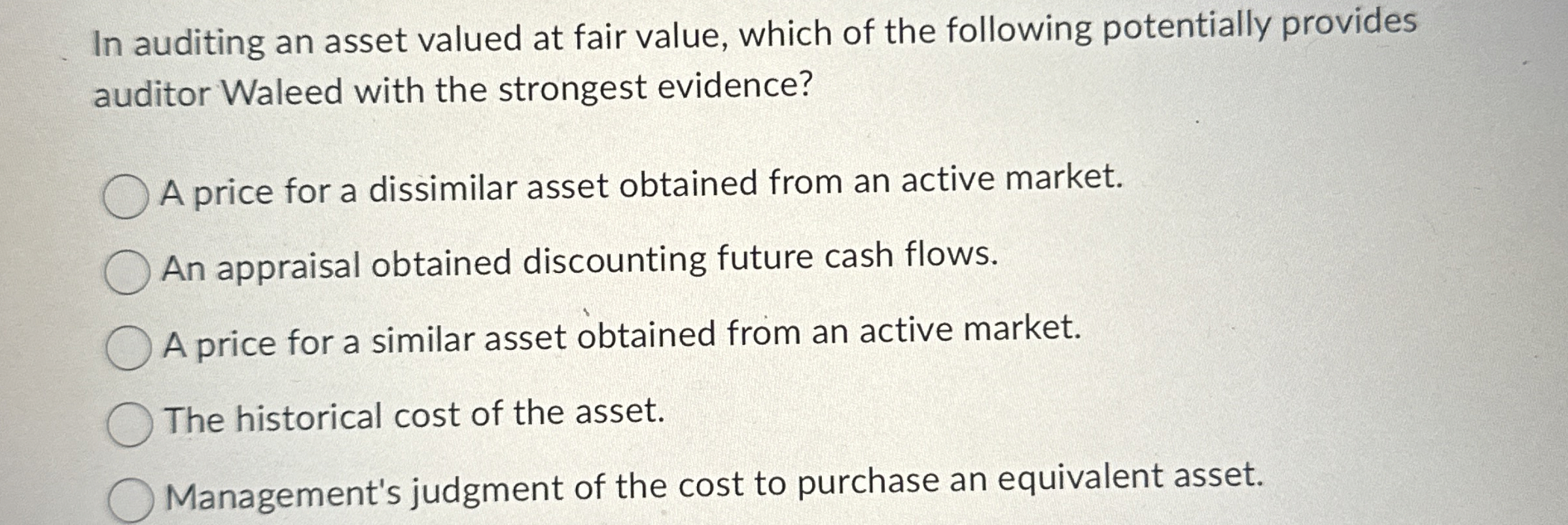 In auditing an asset valued at fair value, which